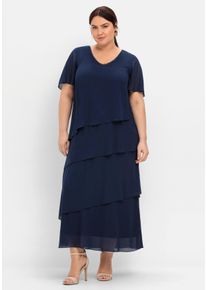 Große Größen Cocktailkleid im Lagenlook mit Volants Gr. 52 blau von sheego für Damen