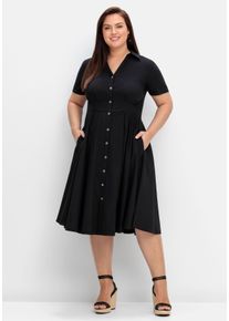 Große Größen Hemdblusenkleid mit ausgestelltem Rock, aus Popeline Gr. 44 schwarz von sheego für Damen