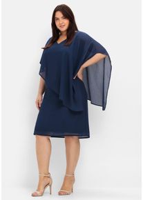 Große Größen Cocktailkleid mit asymmetrischem Cape, aus Chiffon Gr. 52 blau von sheego für Damen