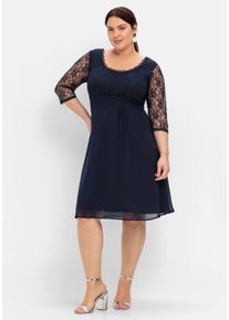 Große Größen Cocktailkleid mit floraler Spitze Gr. 42 blau geblümt von sheego für Damen