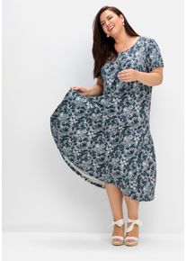 Große Größen Stufenkleid mit Blumendruck, in Midilänge Gr. 54 blau geblümt von sheego für Damen