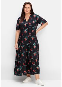 Große Größen Maxikleid mit Blumendruck und V-Ausschnitt Gr. 52 schwarz geblümt von sheego für Damen