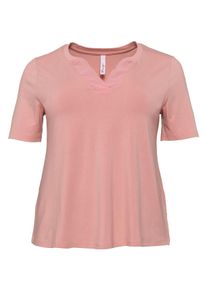 Große Größen Shirt mit Blende aus Chiffon am Ausschnitt Gr. 44/46 rosa von sheego für Damen