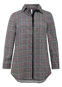 Große Größen Longbluse mit Glencheck-Muster und Kontrastband Gr. 50 schwarz von sheego für Damen