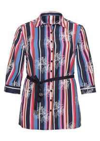 Große Größen Longbluse mit Streifen und Blüten, Bindegürtel Gr. 56 gestreift gestreift von sheego für Damen