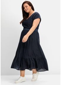 Große Größen Maxikleid mit Smokbund und Volant am Saum Gr. 56 blau von sheego für Damen