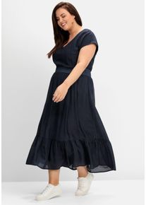 Große Größen Maxikleid mit Smokbund und Volant am Saum Gr. 50 blau von sheego für Damen