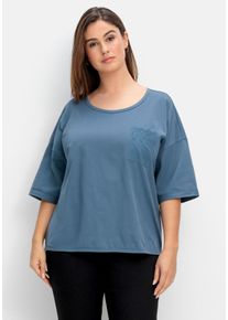 Große Größen Kastiges Shirt mit Brusttasche aus Spitze Gr. 40/42 blau von sheego für Damen