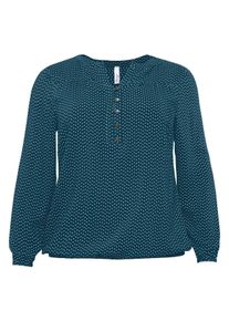 Große Größen Tunika mit Knopfleiste und Minimaldruck Gr. 52 blau von sheego für Damen