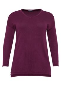 Große Größen Pullover mit V-Ausschnitt und Seitenschlitzen Gr. 52/54 rot von sheego für Damen