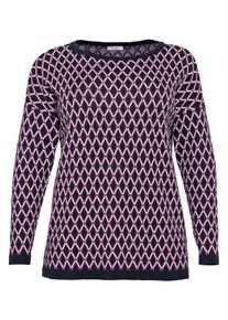 Große Größen Pullover im Jacquardstrick mit Rippbundabschlüssen Gr. 52/54 blau von sheego für Damen