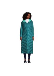 LANDS' END Ultraleichter Maxi-Daunenmantel mit Kapuze und Packfach, Damen,  Blau, Nylon/Entendaunen, by Lands' End