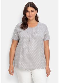 Große Größen Shirt mit Falten am Ausschnitt und Minimalprint Gr. 40 grau von sheego für Damen