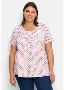 Große Größen Shirt mit Falten am Ausschnitt und Minimalprint Gr. 50 rosa von sheego für Damen