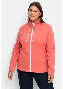 Große Größen Sweatjacke mit Stehkragen und Kontrastdetails Gr. 48 rot von sheego für Damen