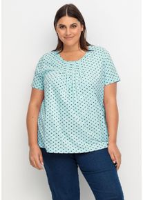 Große Größen Shirt mit Falten am Ausschnitt und Minimalprint Gr. 46 grün von sheego für Damen