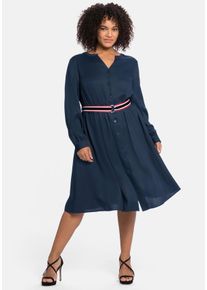 Große Größen Midikleid in Satinoptik, mit Kontrastgürtel Gr. 42 blau von sheego für Damen