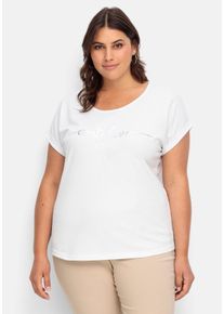 Große Größen Jerseyshirt mit Glitzer-Frontprint Gr. 50 weiß von sheego für Damen