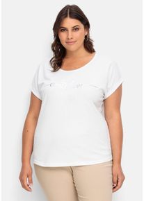 Große Größen Jerseyshirt mit Glitzer-Frontprint Gr. 42 weiß von sheego für Damen