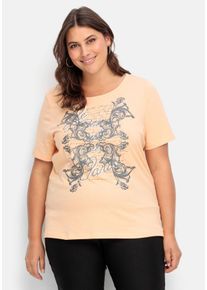 Große Größen Jerseyshirt mit Frontprint und kurzem Ärmel Gr. 50 orange geblümt von sheego für Damen