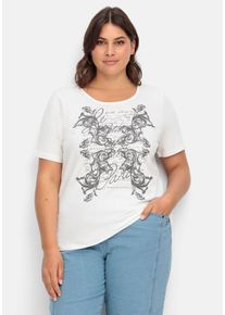 Große Größen Jerseyshirt mit Frontprint und kurzem Ärmel Gr. 44 weiß geblümt von sheego für Damen