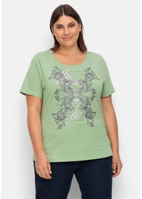 Große Größen Jerseyshirt mit Frontprint und kurzem Ärmel Gr. 46 grün geblümt von sheego für Damen