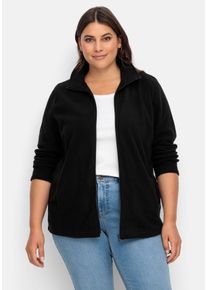 Große Größen Kuschelige Fleecejacke mit Reißverschluss Gr. 48 schwarz von sheego für Damen