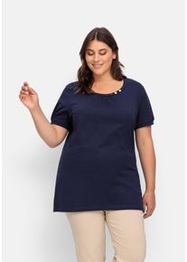 Große Größen Longshirt mit Zierknöpfen am Ausschnitt Gr. 56 blau von sheego für Damen