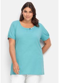 Große Größen Longshirt mit Zierknöpfen am Ausschnitt Gr. 52 blau von sheego für Damen