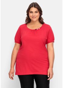 Große Größen Longshirt mit Zierknöpfen am Ausschnitt Gr. 52 rot von sheego für Damen