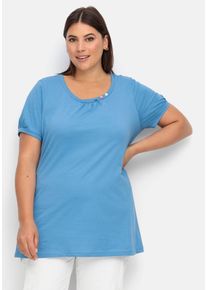 Große Größen Longshirt mit Zierknöpfen am Ausschnitt Gr. 44 blau von sheego für Damen
