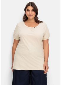 Große Größen Longshirt mit Zierknöpfen am Ausschnitt Gr. 56 beige von sheego für Damen