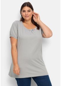 Große Größen Longshirt mit Zierknöpfen am Ausschnitt Gr. 42 grau von sheego für Damen