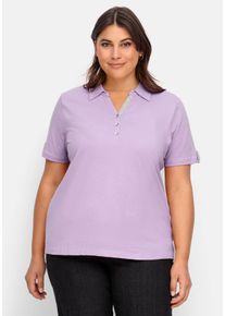 Große Größen Poloshirt mit kurzem Arm und Kontrastdetails Gr. 52 lila von sheego für Damen