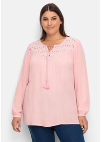 Große Größen Crinkle-Tunika mit Passe aus Lochstickerei Gr. 48 rosa geblümt von sheego für Damen
