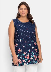 Große Größen Longtop mit Blütenprint und Punkten Gr. 54 blau von sheego für Damen