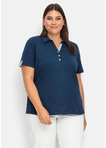 Große Größen Poloshirt mit kurzem Arm und Kontrastdetails Gr. 56 blau von sheego für Damen