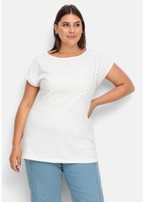 Große Größen Jerseyshirt mit Ziernieten, leicht verlängerte A-Form Gr. 42 beige von sheego für Damen