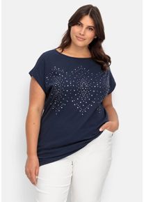 Große Größen Jerseyshirt mit Ziernieten, leicht verlängerte A-Form Gr. 54 blau von sheego für Damen