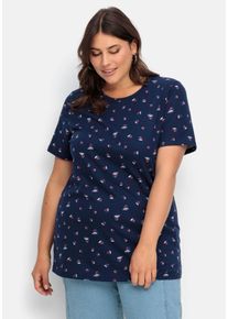 Große Größen Shirt mit Minimal-Alloverprint Gr. 56 blau von sheego für Damen