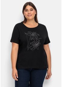 Große Größen Shirt mit Blumenmuster aus Ziersteinchen vorn Gr. 42 schwarz geblümt von sheego für Damen