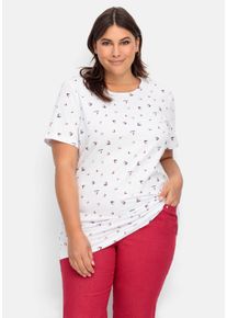 Große Größen Shirt mit Minimal-Alloverprint Gr. 42 weiß von sheego für Damen
