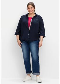 Große Größen Hemdbluse mit 3/4-Arm und Saum-Tunnelzug Gr. 54 blau von sheego für Damen