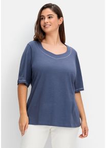 Große Größen Shirt mit Effekt-Ziernähten, aus Flammgarn Gr. 42 blau von sheego für Damen