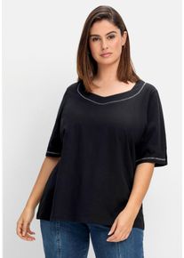 Große Größen Shirt mit Effekt-Ziernähten, aus Flammgarn Gr. 44 schwarz von sheego für Damen