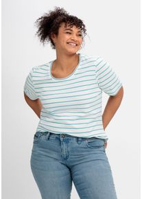 Große Größen Ringelshirt mit verlängertem Halbarm Gr. 48/50 weiß von sheego für Damen