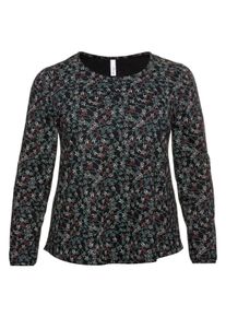 Große Größen Langarmshirt mit Alloverdruck und Gummibündchen Gr. 44/46 schwarz geblümt von sheego für Damen