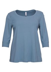 Große Größen Shirt mit 3/4-Ärmeln und weitem Rundhalsausschnitt Gr. 48/50 blau von sheego für Damen