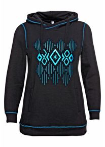 Große Größen Kapuzensweatshirt mit Frontdruck und Kontrastnähten Gr. 48/50 schwarz von sheego für Damen