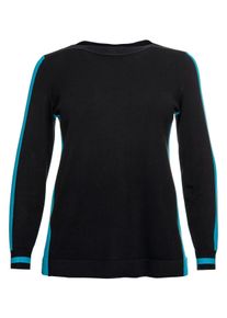 Große Größen Strickpullover mit kontrastfarbenen Einsätzen Gr. 52/54 schwarz von sheego für Damen
